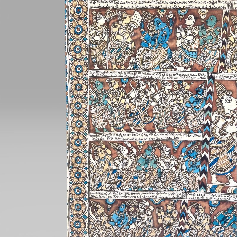 Antique Large Indian Kalamkari Temple Painting Hindu Story Textile Wall Art (2) - Image 7